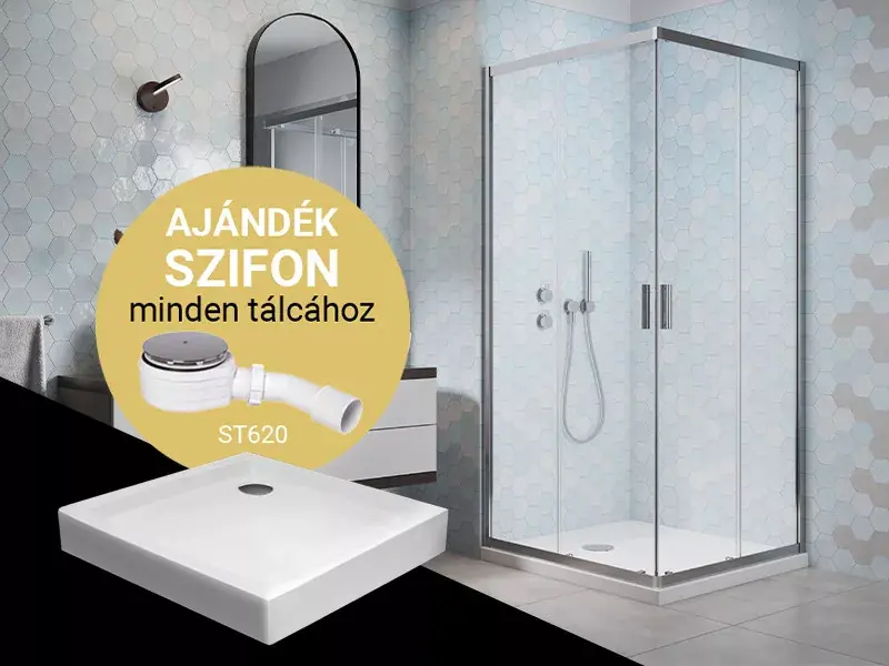 Szezonális akció Comfort szögletes zuhanykabin slim 90x90 + zuhanytálca + szifon