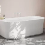Ypsilon Wall 178x86 akrilkád, fehér, szabadonálló, fehér/fekete/króm lefolyó Gyors szállítás