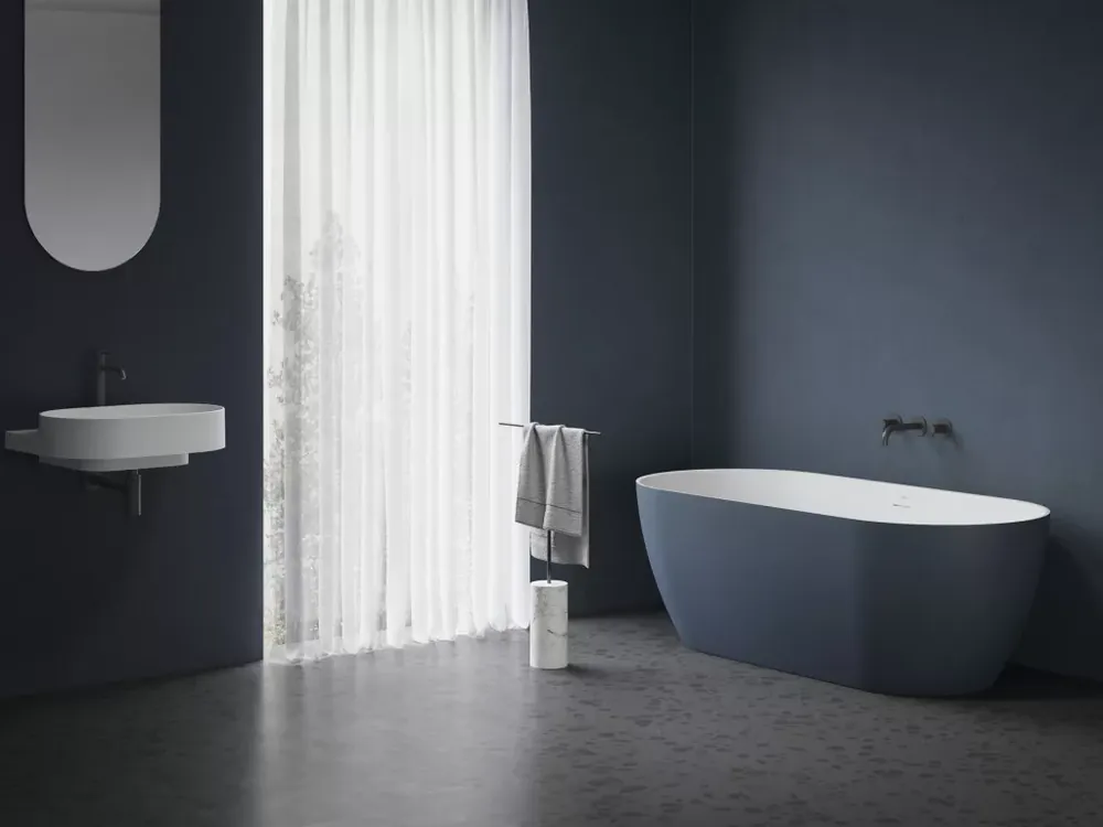 Expressz szállítás Freedom O Tec 170x77 akrilkád, Deepsea Blue/fehér szabadonálló, fehér/fekete/króm lefolyó