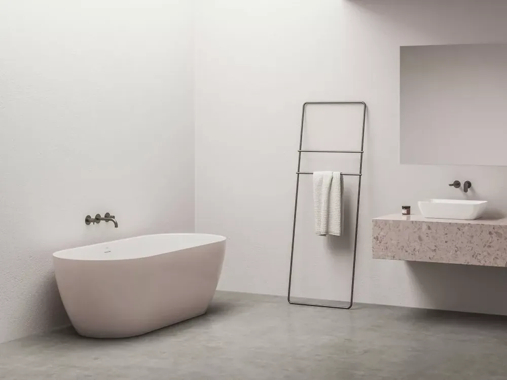 Freedom O Tec 170x77 akrilkád, Alabaster Pink/fehér szabadonálló, fehér/fekete/króm lefolyó Biztonságos fizetés