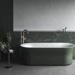 Kihagyhatatlan ajánlat Ypsilon 180x80, akrilkád, Grey Green/fehér, szabadonálló, fehér/fekete/króm lefolyó