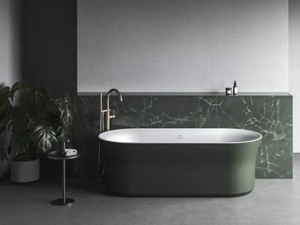 Kihagyhatatlan ajánlat Ypsilon 180x80, akrilkád, Grey Green/fehér, szabadonálló, fehér/fekete/króm lefolyó