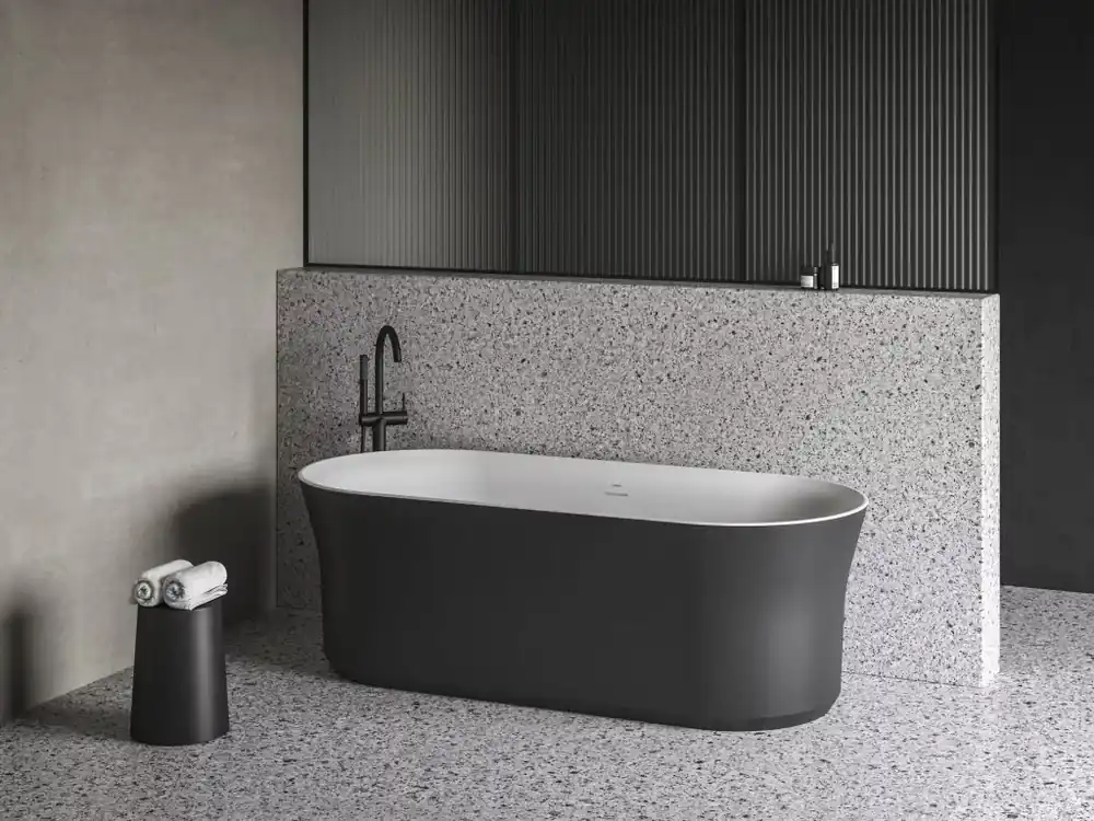 Korlátozott ajánlat Ypsilon 180x80, akrilkád, fekete/fehér, szabadonálló, fekete/fehér/króm lefolyó