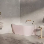 Freedom Corner II Tec 175x86 bal, akrilkád, Alabaster Pink/fehér, fehér/fekete/króm lefolyó Korlátozott ajánlat