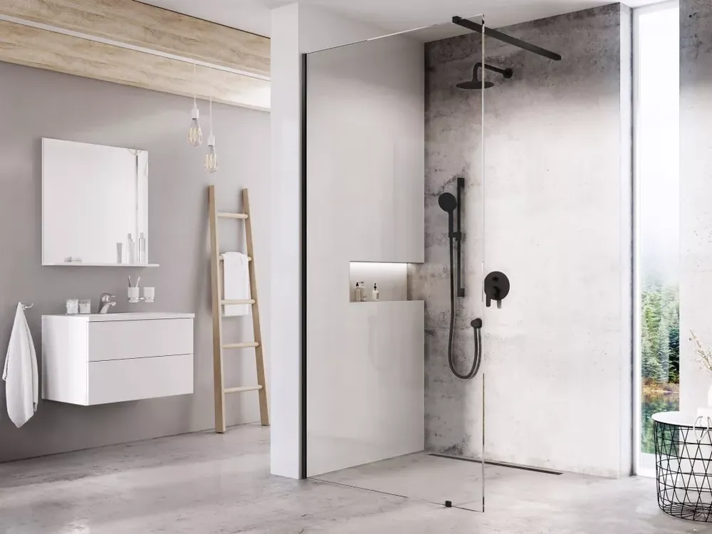Walk-In Wall Szett 160, zuhanykabin fekete+transparent Gyors szállítás