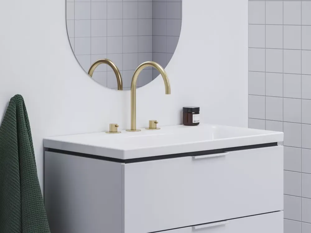 Vásárlói kedvenc Espirit álló mosdócsaptelep, 3 furatos 270 mm leeresztő nélkül ES 018.60GLB, gold