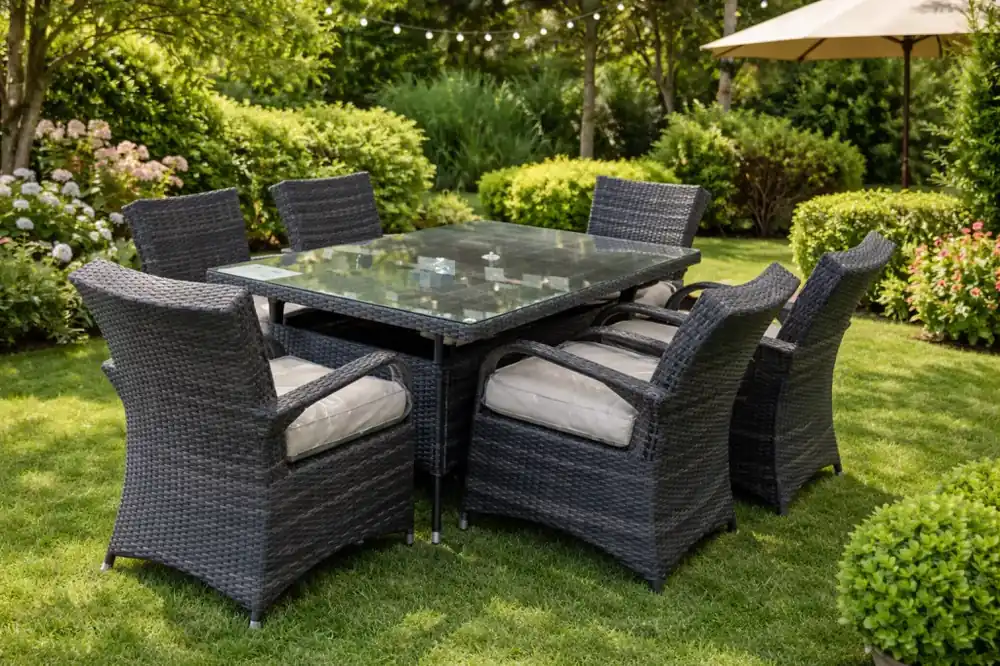 Akció Rattan étkező 150x100 asztal+6 szék ( barna+ vaj ) (L150-6)