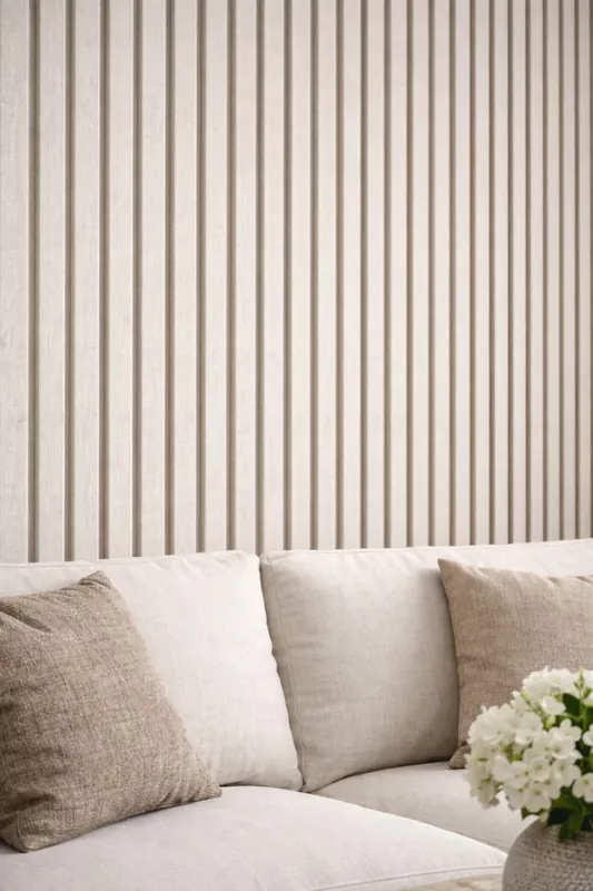 Utolsó esély Falpanel beltérre 2900x120mm - Textilhatású lamellás világos szürke