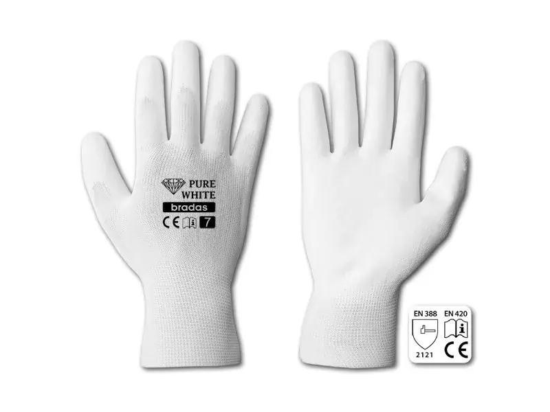 Védőkesztyű PURE WHITE polyuretán 7" Biztonságos fizetés