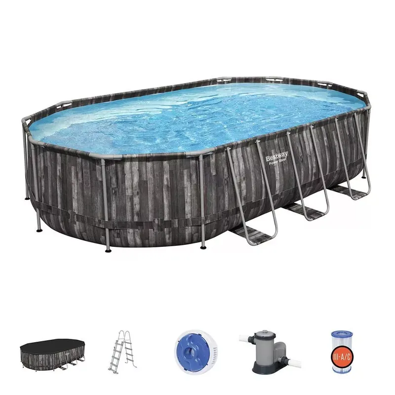 Bestway ESPIRITU fa hatású ovális fémvázas medence szett 610 x 366 x 122 cm Vedd meg most