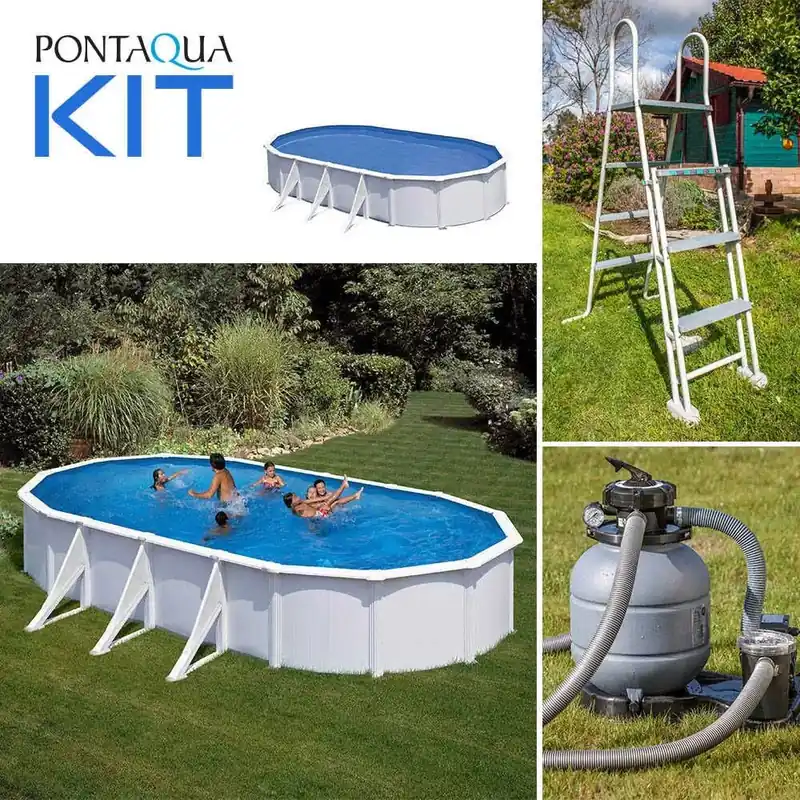 Kihagyhatatlan ajánlat PONTAQUA KIT 7 fémfalas családi medence szett 7,3 x 3,75 x 1,2 m (FFA610)