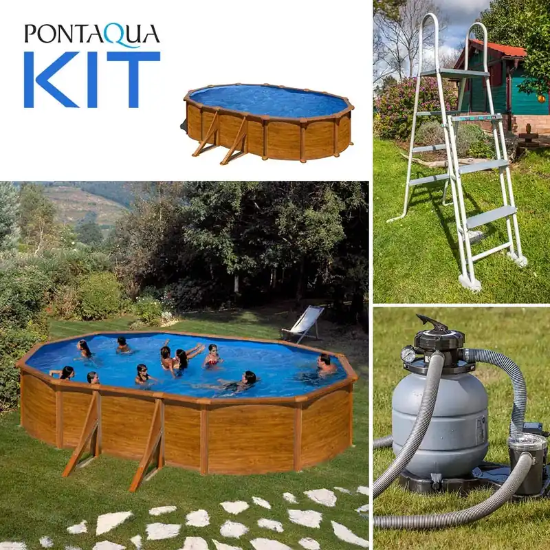 PONTAQUA KIT WOOD fémfalas családi medence szett 610 x 375 x 120 cm (FFA865) Legjobb ár
