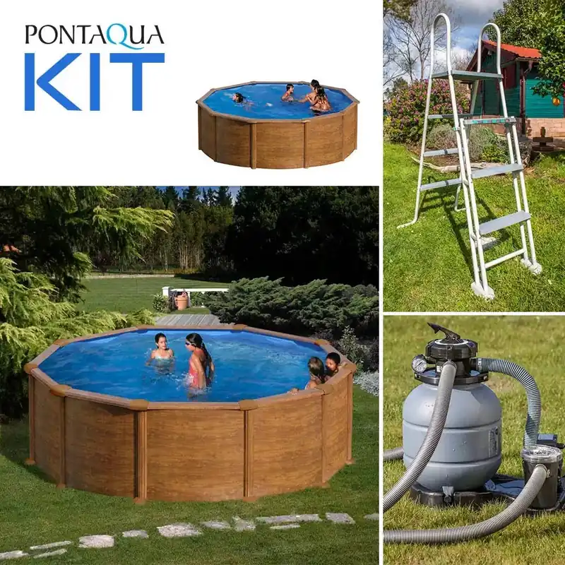 PONTAQUA KIT WOOD kerek fémfalas családi medence szett 4,6 x 1,2 m (FFA867) Végkiárusítás