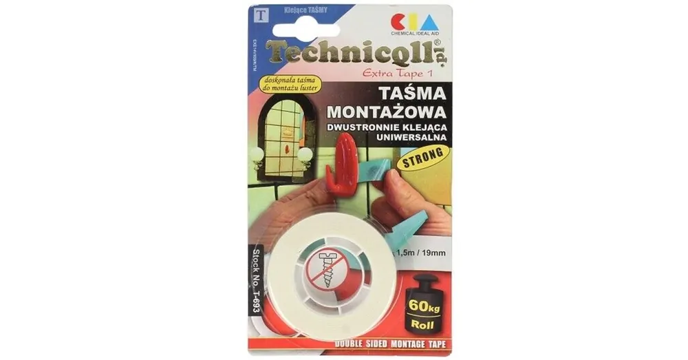 Csak ma KÉTOLDALAS RAGASZTÓSZALAG 1,5M*19mm MONTÁZS RAGASZTÓ TECHNICOLL T-693 UTOLSÓ DB-OK