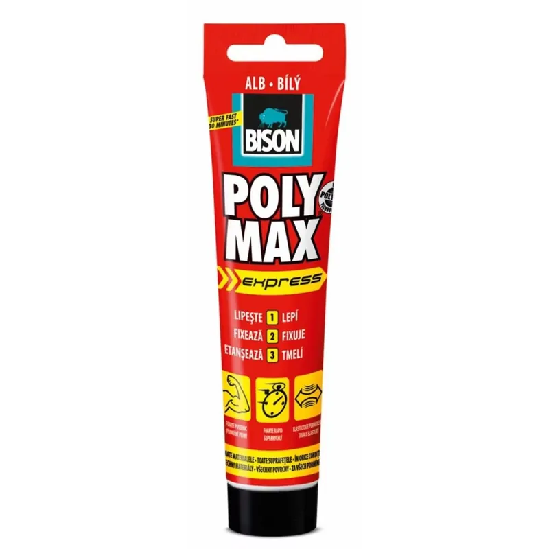 Árengedmény BISON Poly Max Expressz Fehér Tömítő, SM Polymer Ragasztó, 165g