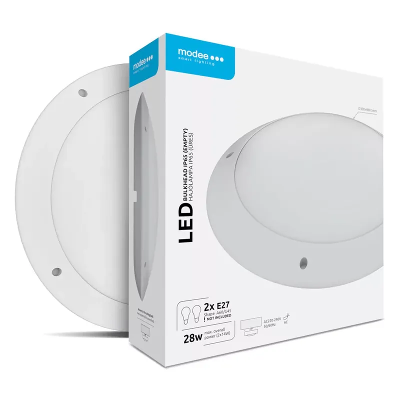 Szuper ajánlat Modee LED Bulkhead Kerek 2xE27 (üres) Max.28W (D300x88,5mm) IP65 fehér
