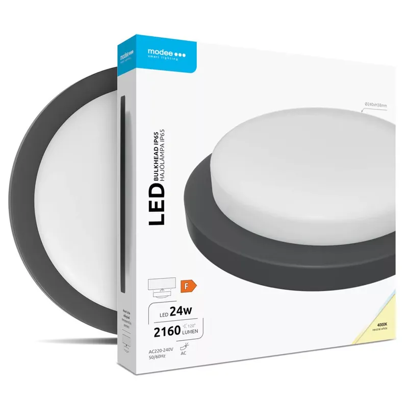 Utolsó esély Modee LED Bulkhead Kerek 24W 4000K (D240x38mm) IP65 (2160 lumen) fekete ERP
