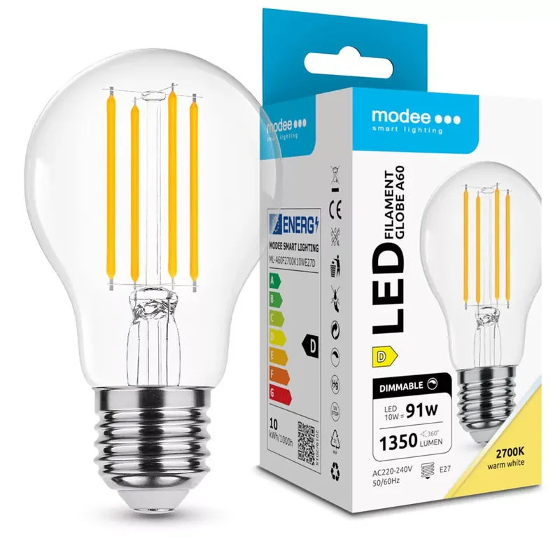 Biztonságos vásárlás Modee LED Izzó Filament A60 10W E27 360° 2700K (1350 lumen) dimm. ERP