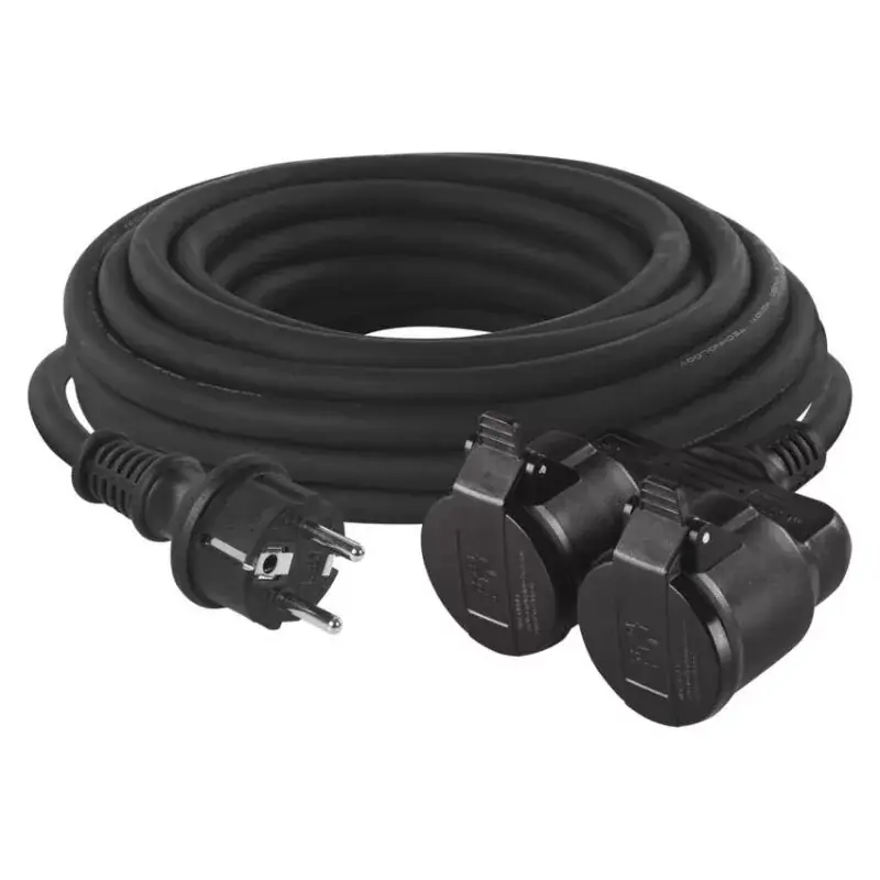 Legjobb ár Hosszabbító 10 m / 2 aljzat / fekete / gumi / 250 V / 1,5 mm2