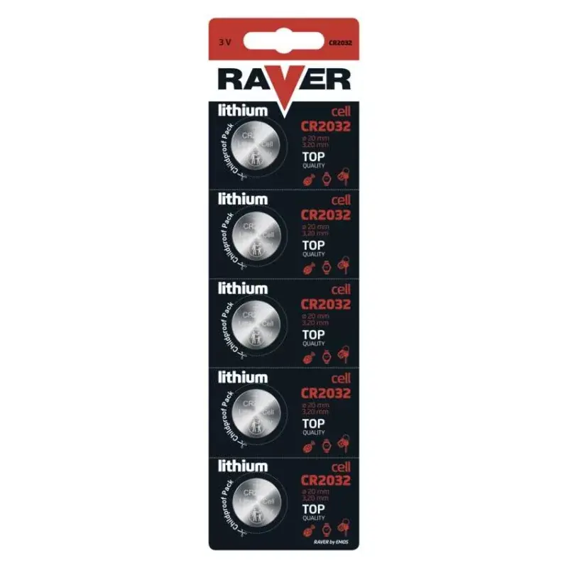 RAVER Lítium gombelem CR2032 5db/bliszter Expressz szállítás