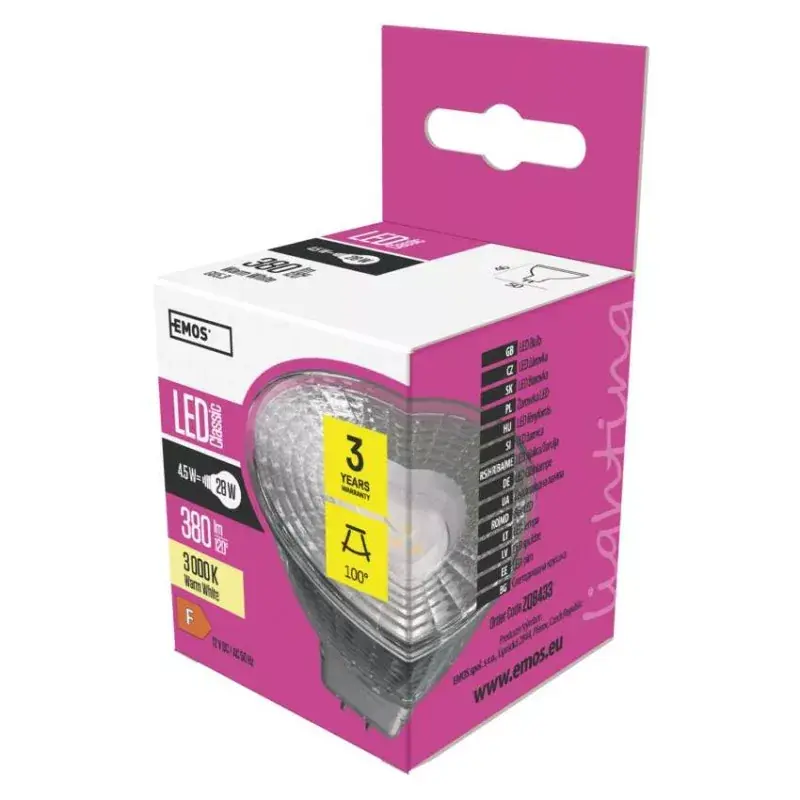 LED izzó Classic MR16 / GU5,3 / 4,5 W (28 W) / 380 lm / meleg fehér Gyors szállítás