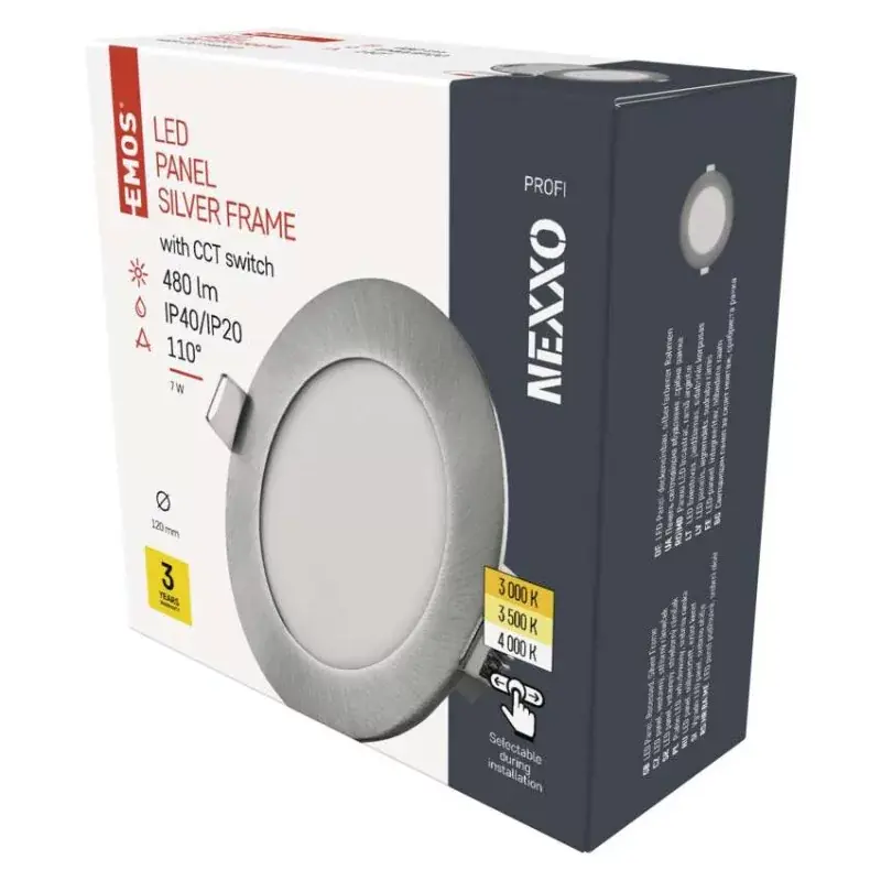 LED süllyesztett lámpatest NEXXO, kerek, ezüst, 7W, CCT Gyors szállítás