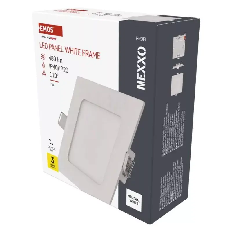 LED süllyesztett lámpatest NEXXO, négyzet, fehér, 7W, természetes fehér Gyors szállítás