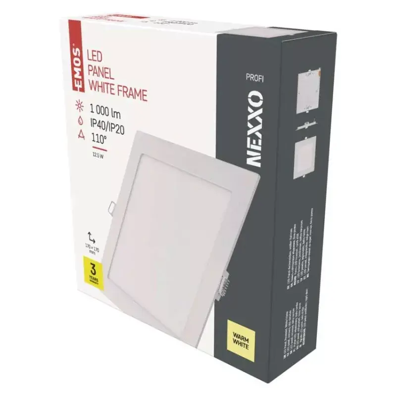 LED süllyesztett lámpatest NEXXO, négyzet, fehér, 12W, meleg fehér Szuper akció