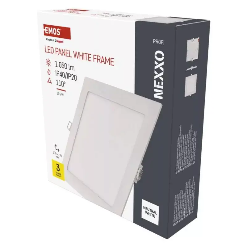 Alacsony ár LED süllyesztett lámpatest NEXXO, négyzet, fehér, 12W, természetes fehér