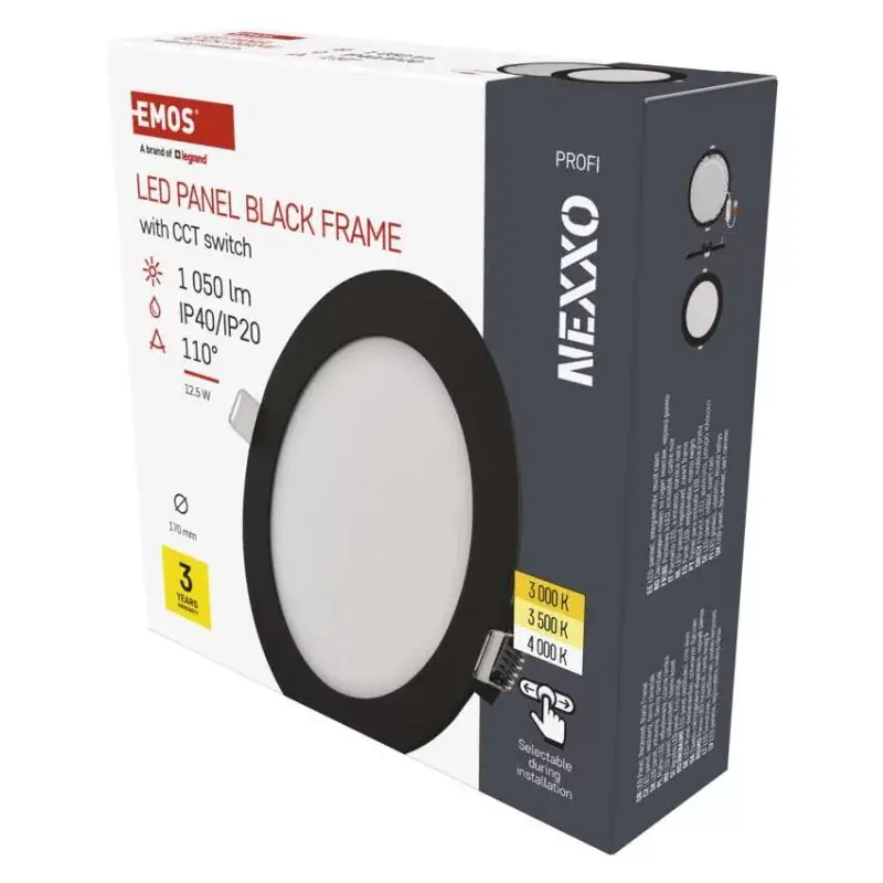 LED süllyesztett lámpatest NEXXO, kerek, fekete, 12W, CCT Biztonságos fizetés