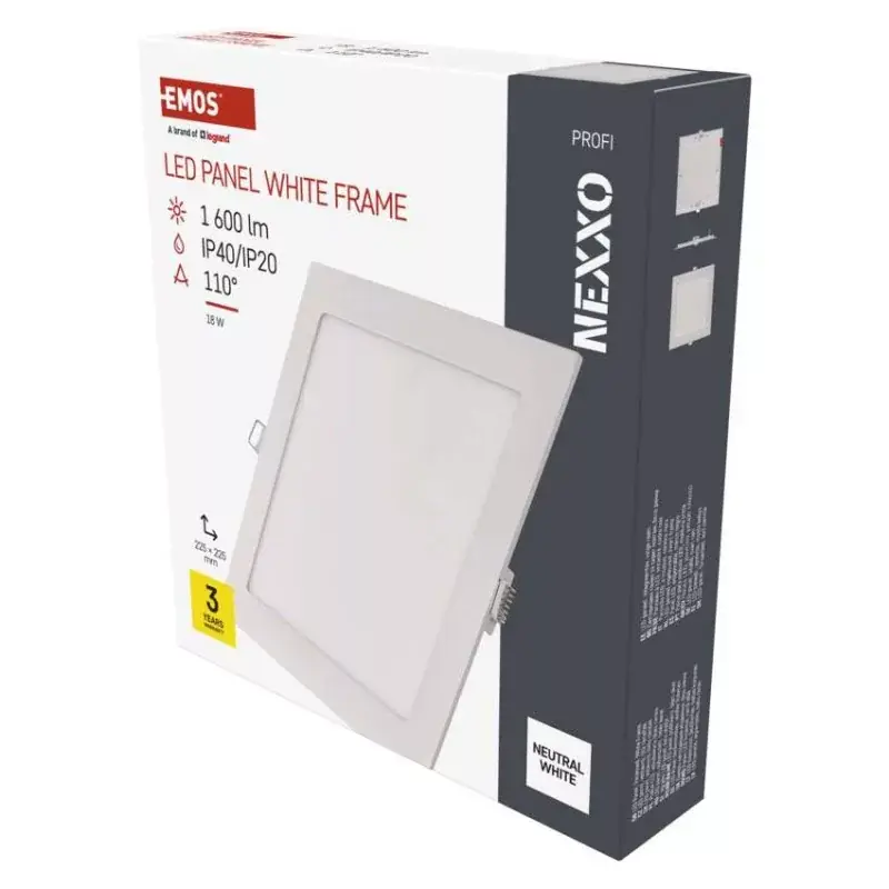 Vásárlói kedvenc LED süllyesztett lámpatest NEXXO, négyzet, fehér, 18W, természetes fehér