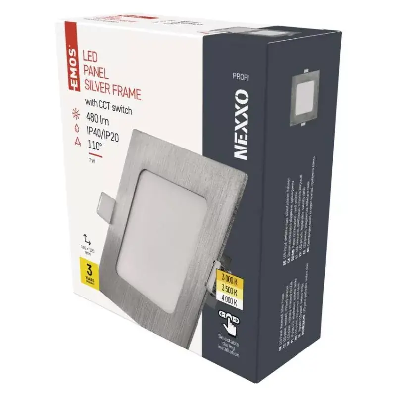 Újdonság LED süllyesztett lámpatest NEXXO, négyzet, ezüst, 7W, CCT
