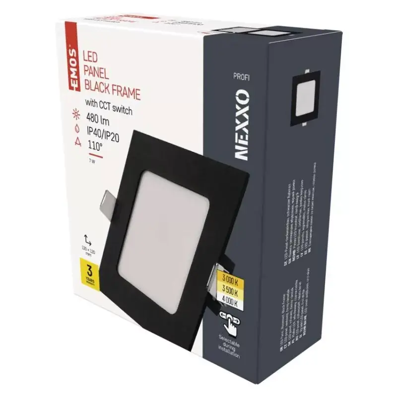 LED süllyesztett lámpatest NEXXO, négyzet, fekete, 7W, CCT Expressz kézbesítés