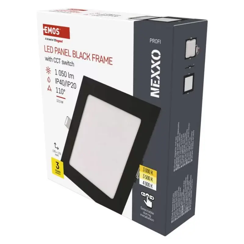 Gyors kiszállítás LED süllyesztett lámpatest NEXXO, négyzet, fekete, 12W, CCT