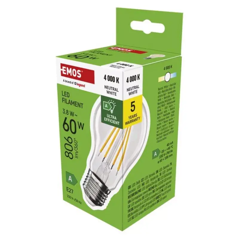 LED izzó Filament A60 A CLASS/ E27 / 3,8 W (60 W) / 806 lm / természetes fehér Olcsóbb