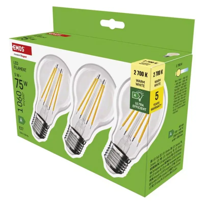 LED izzó Filament A60 A CLASS/ E27 / 5 W (75 W) / 1 060 lm / meleg fehér Legnépszerűbb