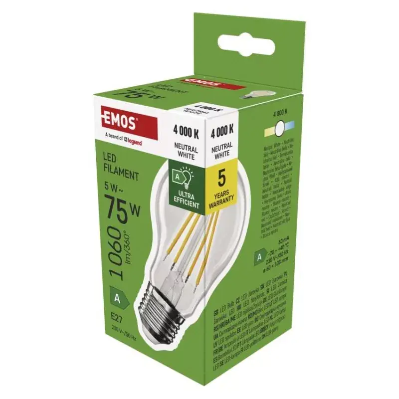 Korlátozott ajánlat LED izzó Filament A60 A CLASS/ E27 / 5 W (75 W) / 1 060 lm / természetes fehér