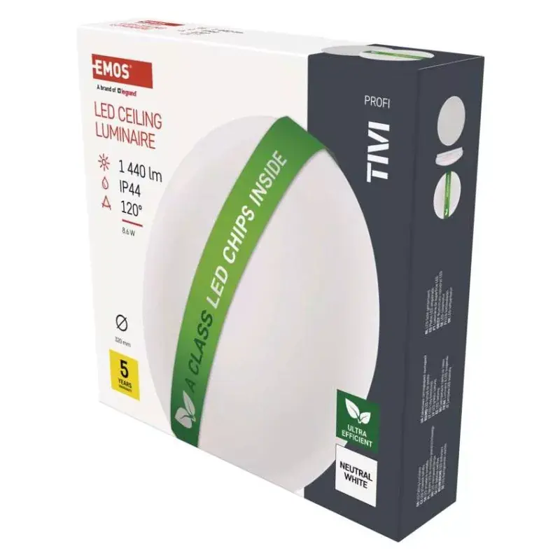 LED mennyezeti lámpatest TIVI, A CLASS, kerek, fehér 8,6W, IP44, Természetes fehér Csak ma