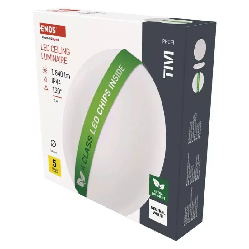 Outlet LED mennyezeti lámpatest TIVI, A CLASS, kerek, fehér 11W, IP44, Természetes fehér