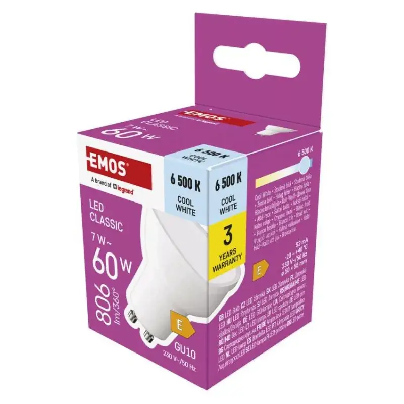 LED izzó Classic MR16 / GU10 / 7 W (60 W) / 806 lm / Hideg fehér Biztonságos fizetés