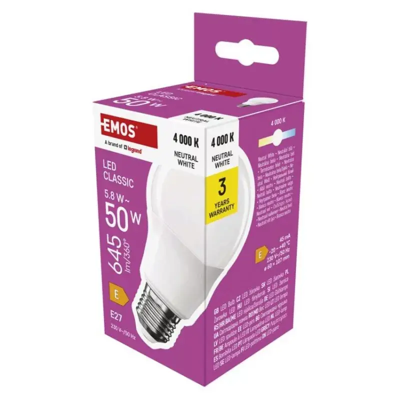 Nézd meg most LED izzó Classic A60 / E27 / 5,8 W (50 W) / 645 lm / Természetes fehér