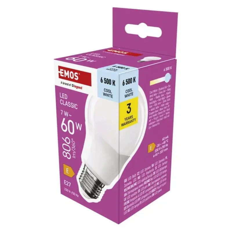 LED izzó Classic A60 / E27 / 7 W (60 W) / 806 lm / Hideg fehér Szuper ajánlat