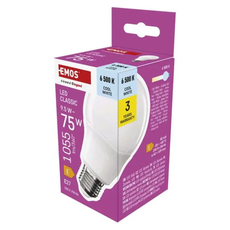 Prémium LED izzó Classic A60 / E27 / 9,5 W (75 W) / 1055 lm / Hideg fehér
