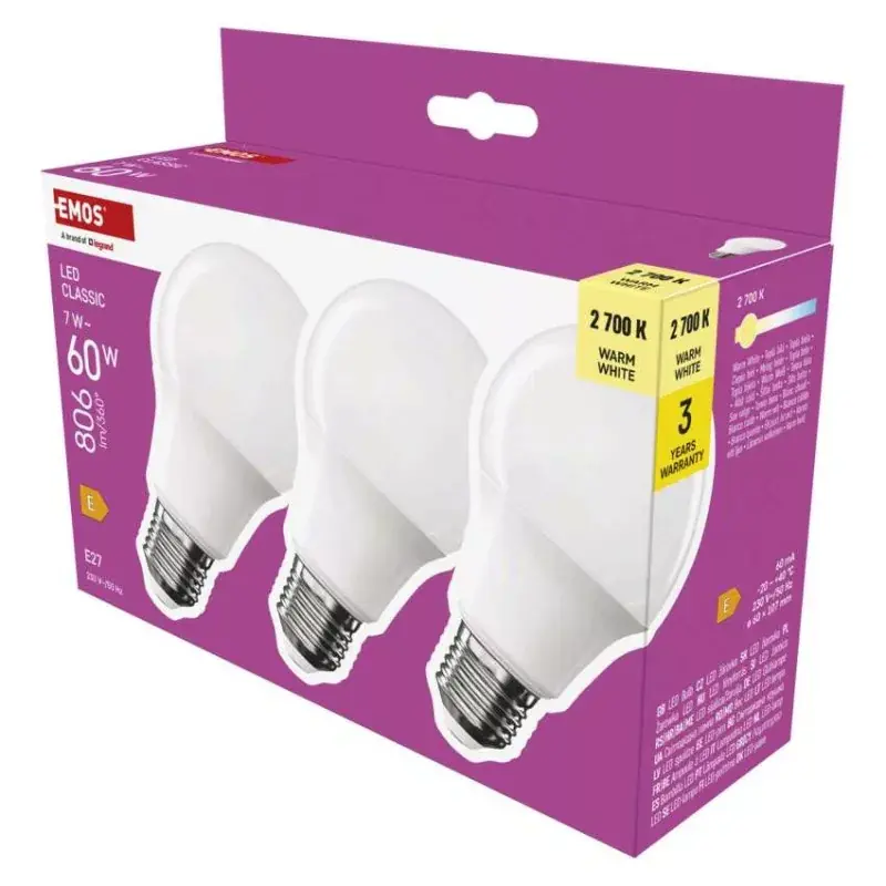LED izzó Classic A60 / E27 / 7 W (60 W) / 806 lm / Meleg fehér Olcsó