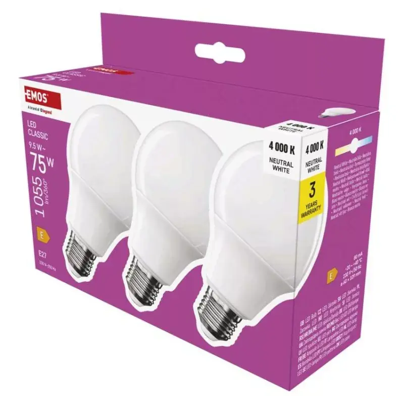Prémium LED izzó Classic A60 / E27 / 9,5 W (75 W) / 1055 lm / Természetes fehér