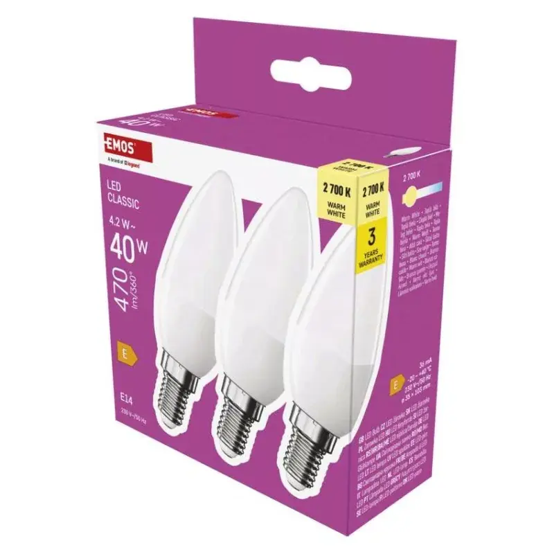 Szezonális akció LED izzó Classic gyertya / E14 / 4,2 W (40 W) / 470 lm / Meleg fehér