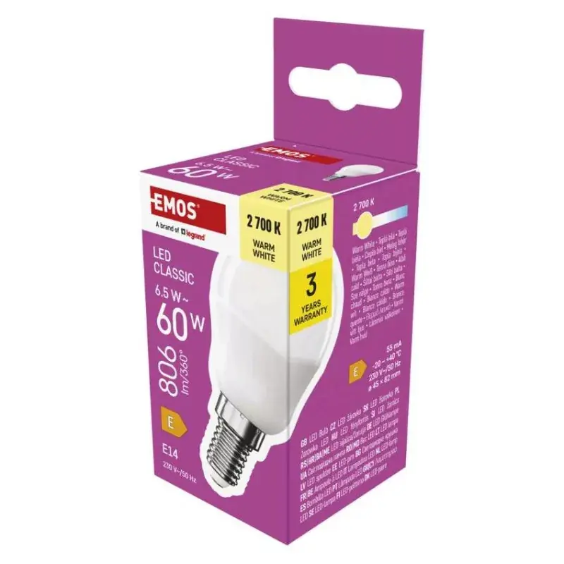 LED izzó Classic Mini Globe / E14 / 6,5 W (60 W) / 806 lm / Meleg fehér Expressz kézbesítés