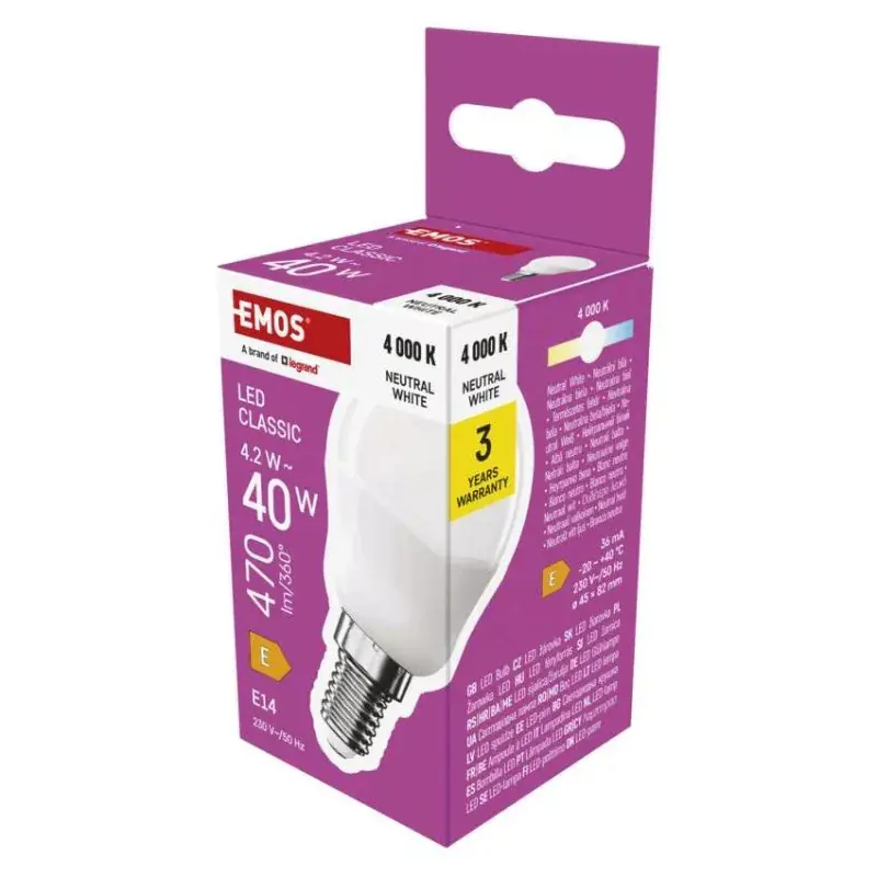 Végkiárusítás LED izzó Classic Mini Globe / E14 / 4,2 W (40 W) / 470 lm / Természetes fehér