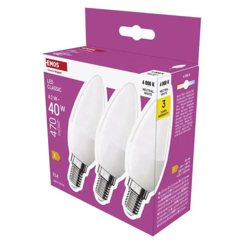 LED izzó Classic gyertya / E14 / 4,2 W (40 W) / 470 lm / Természetes fehér Bestseller