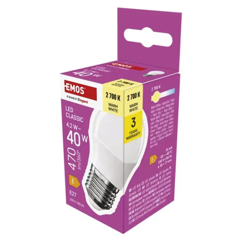 LED izzó Classic Mini Globe / E27 / 4,2 W (40 W) / 470 lm / Meleg fehér Bestseller